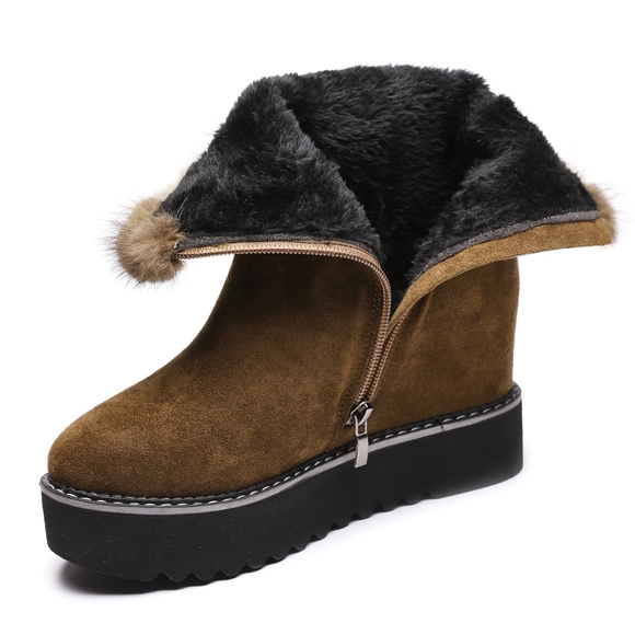 Womens Wedge Winter Warm Faux Fur Ankle Boots - Picture 3 of 8